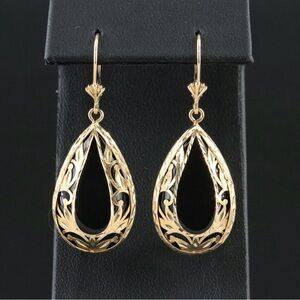 Elegant 14k Yellow Gold and Black Onyx Teardrop Earrings